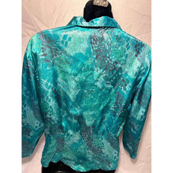 Vintage Aqua Green Silk Blouse, Sitting Pretty of California, USA, Women’s M - Picture 6 of 7